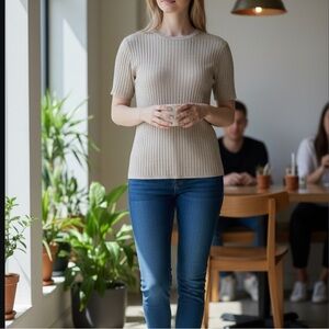 Ragdoll LA Oatmeal Ribbed Short Sleeve Sweater